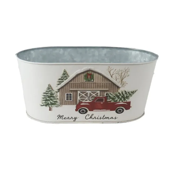 Květináč plechový vánoční oválný velký