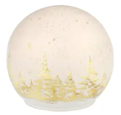 Svítící skleněná koule s motivem krajina, bílá, o 12 cm, teplá bílá, 10 LED, časovač
